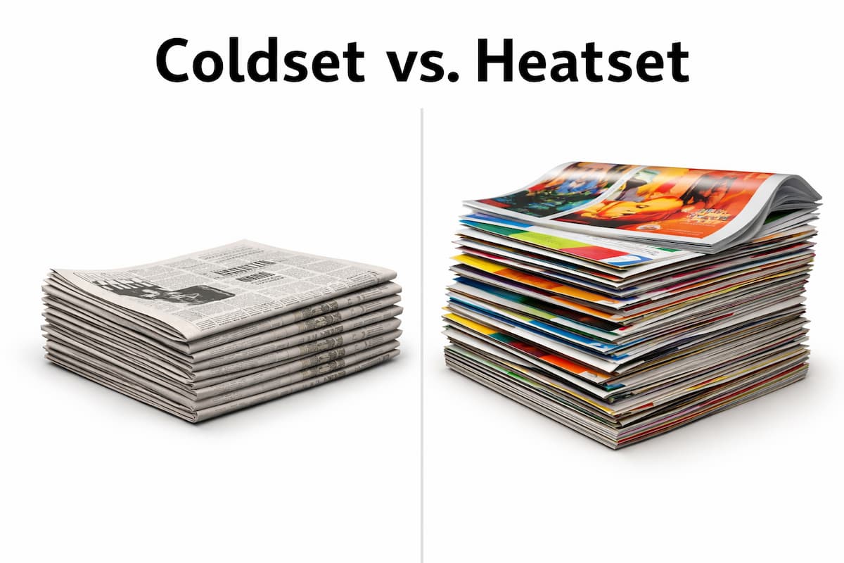 Stack of Coldset Newspapers Next to Heatset Glossy Mail